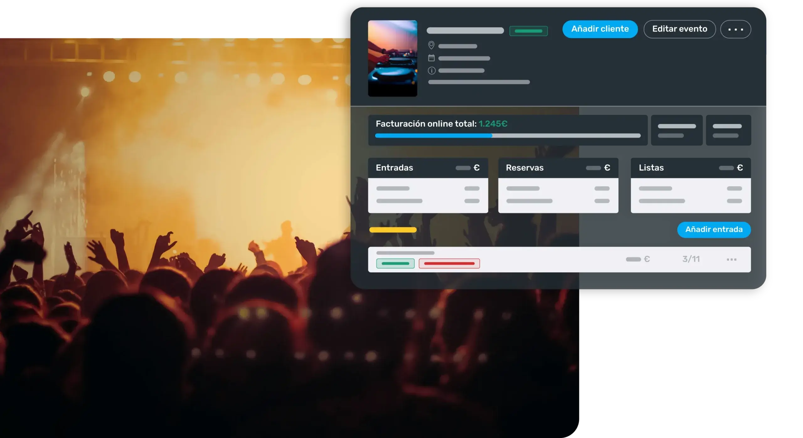 Dashboard de gestión de eventos